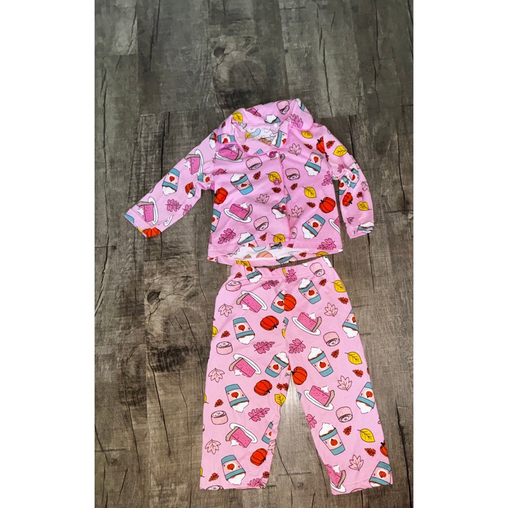Jessica Simpson Toddler Girls 2T Pink Pumpkin Spice Pie Fall Pajama Set 2pc